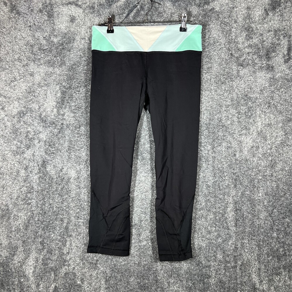 Lululemon Capri Leggings Womens 6 Black Colorblock Waistband Zip Pocket Yoga